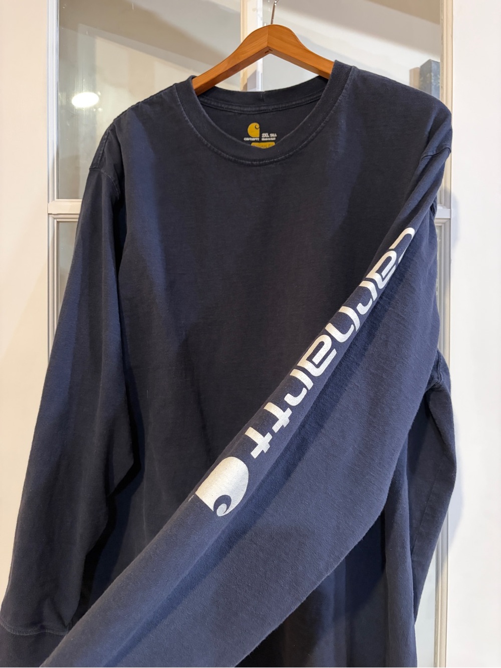 Carhartt Men’s Navy Blue Loose Fit Heavyweight Long Sleeve Logo T-Shirt 2XLT